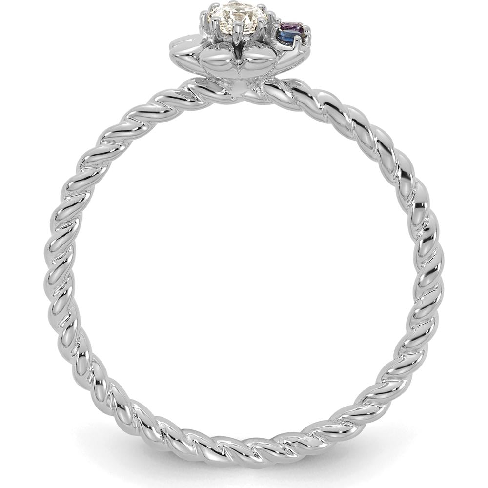 14K White Gold Birthstone Flower Ring with Diamond Center and Customizable Stones - Perfect for Mother's Day by Oro Pregiato