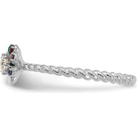 14K White Gold Birthstone Flower Ring with Diamond Center and Customizable Stones - Perfect for Mother's Day by Oro Pregiato