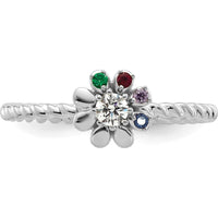 14K White Gold Birthstone Flower Ring with Diamond Center and Customizable Stones - Perfect for Mother's Day by Oro Pregiato