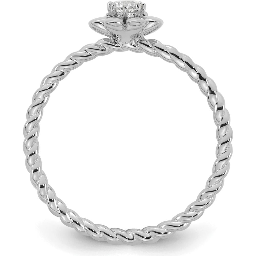 14K White Gold Birthstone Flower Ring with Diamond Center and Emerald & Ruby Birthstones by Oro Pregiato