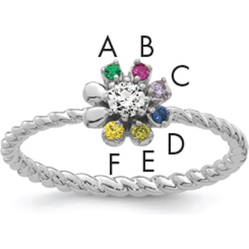14K White Gold Birthstone Flower Ring with Diamond Semi-Mount - Customizable Mother's Jewelry by Oro Pregiato