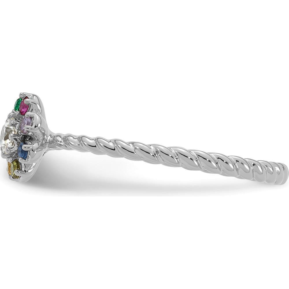 14K White Gold Birthstone Flower Ring with Diamond Semi-Mount - Customizable Mother's Jewelry by Oro Pregiato
