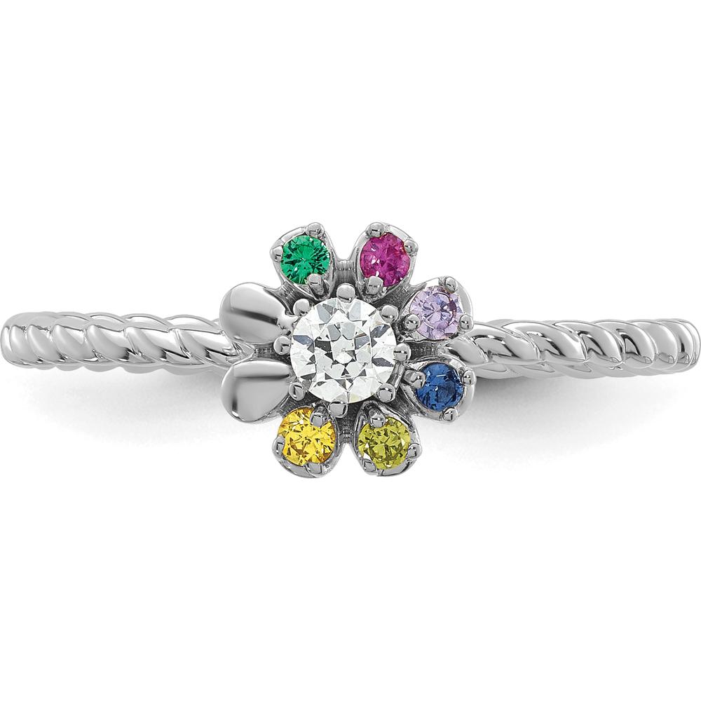 14K White Gold Birthstone Flower Ring with Diamond Semi-Mount - Customizable Mother's Jewelry by Oro Pregiato