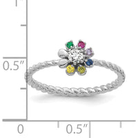 14K White Gold Birthstone Flower Ring with Diamond Semi-Mount - Customizable Mother's Jewelry by Oro Pregiato