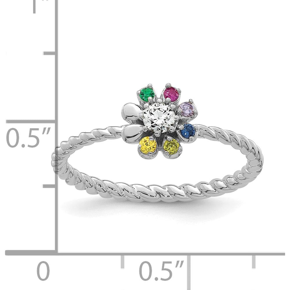 14K White Gold Birthstone Flower Ring with Diamond Semi-Mount - Customizable Mother's Jewelry by Oro Pregiato