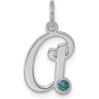 14K White Gold Birthstone Initial Pendant with Polished Finish and Rhodium Plating by Oro Pregiato