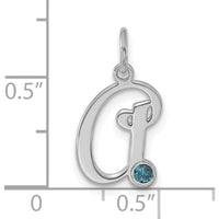 14K White Gold Birthstone Initial Pendant with Polished Finish and Rhodium Plating by Oro Pregiato