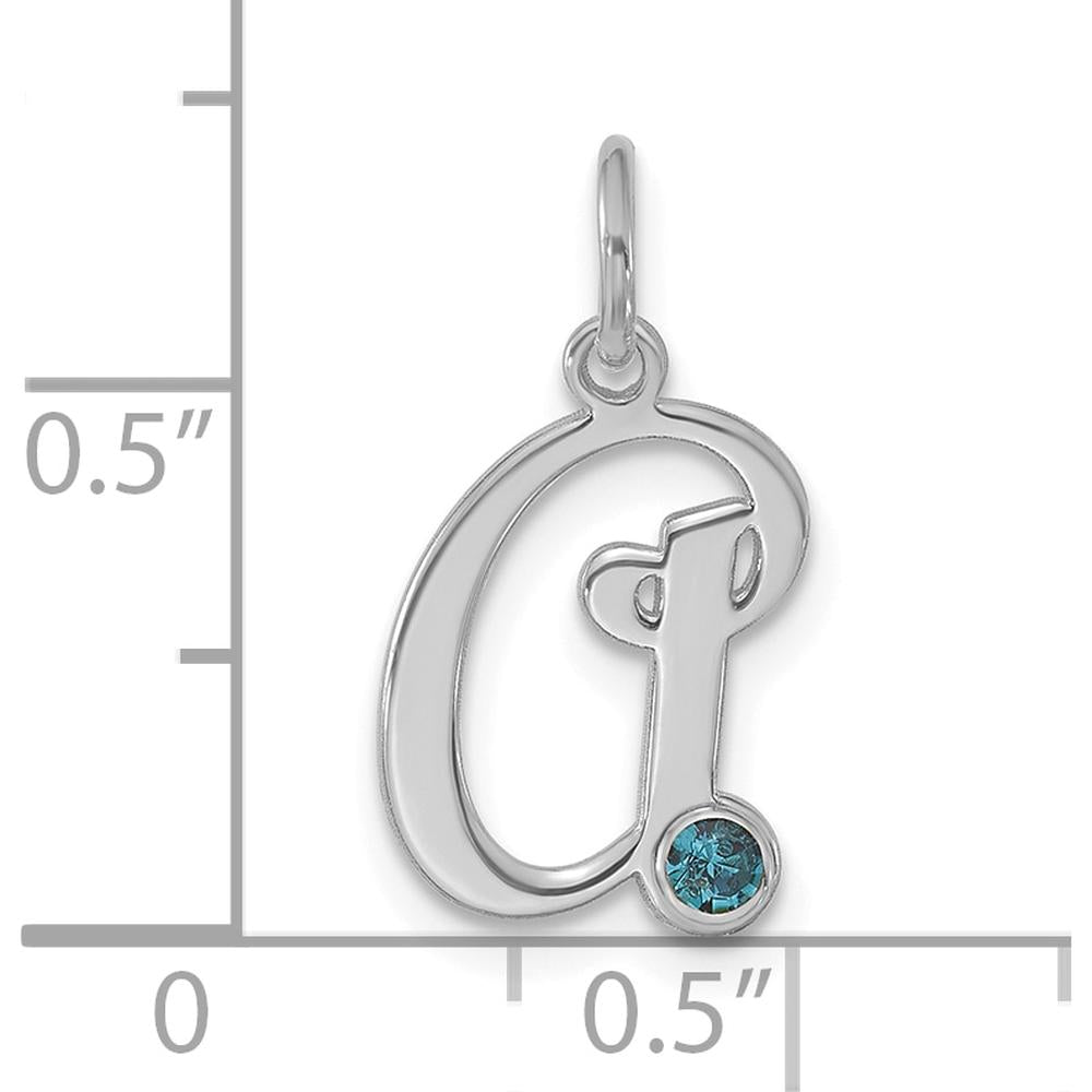 14K White Gold Birthstone Initial Pendant with Polished Finish and Rhodium Plating by Oro Pregiato