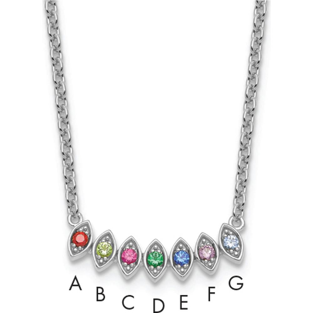 14K White Gold Birthstone Mother's Necklace Mounting with 7 Gemstone Settings - Customizable Pendant by Oro Pregiato