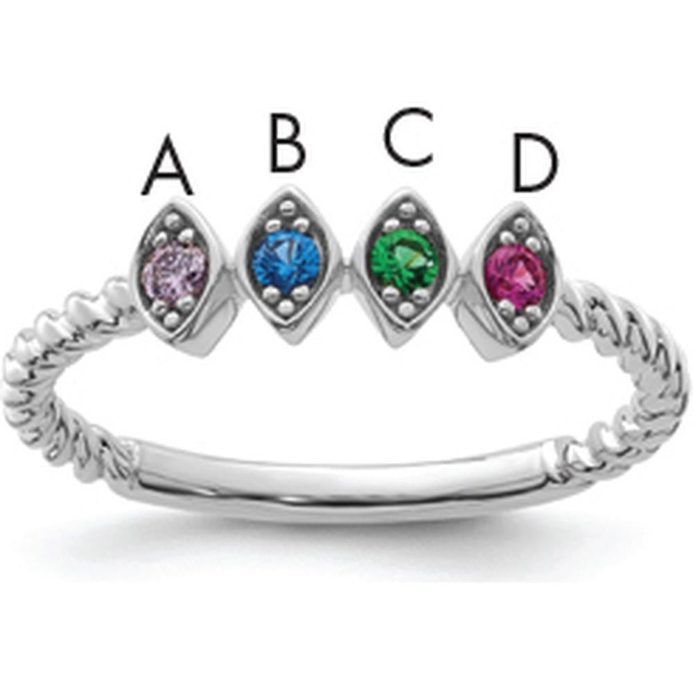 14K White Gold Birthstone Mother's Ring with Four Marquise Cut Gemstones by Oro Pregiato