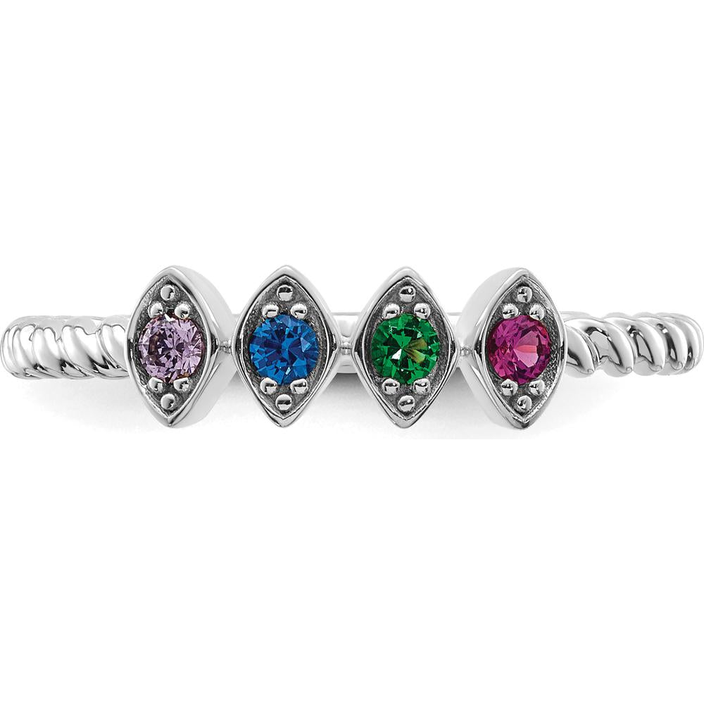 14K White Gold Birthstone Mother's Ring with Four Marquise Cut Gemstones by Oro Pregiato