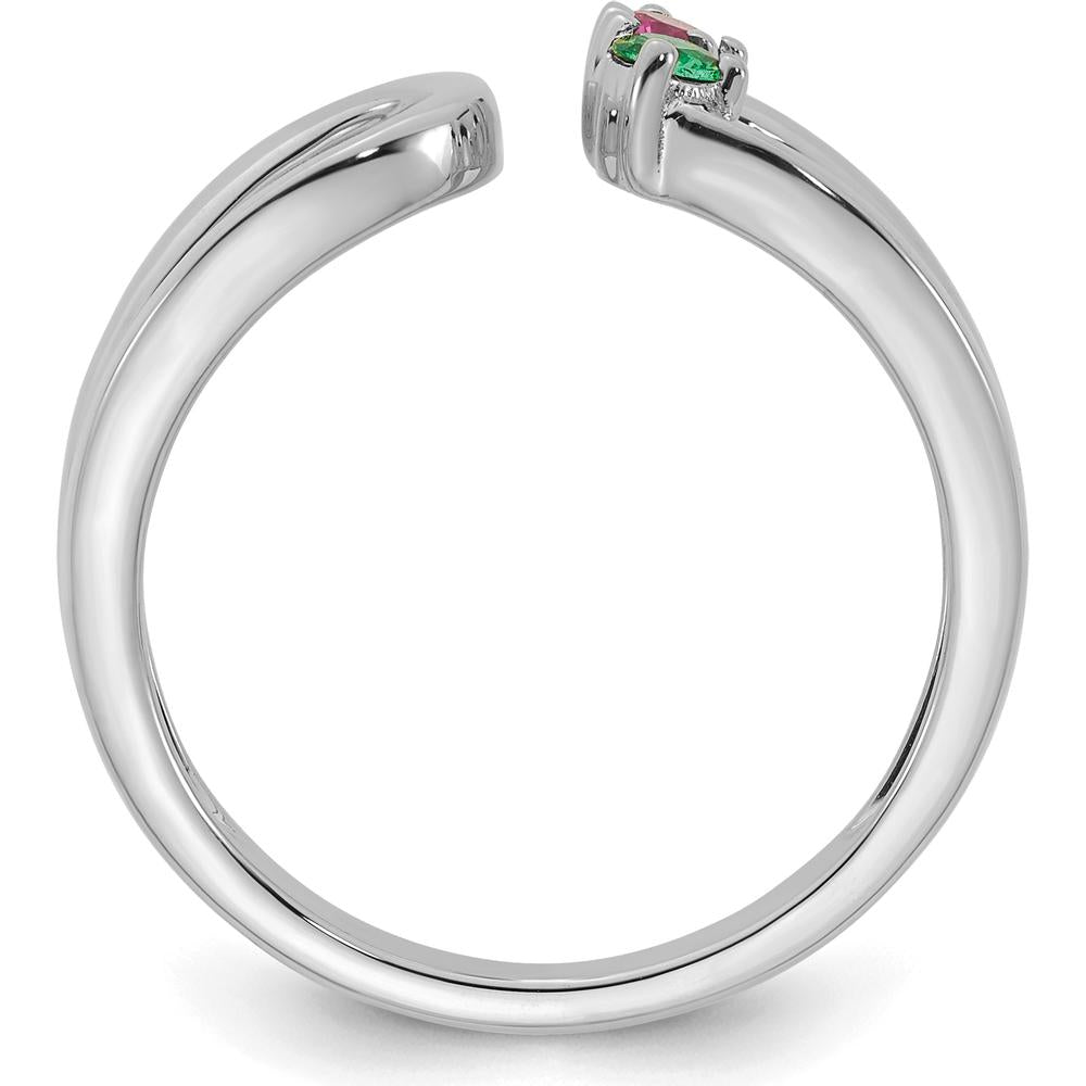 14K White Gold Birthstone Mother's Wrap Ring with Ruby and Emerald - Customizable Birthstones by Oro Pregiato