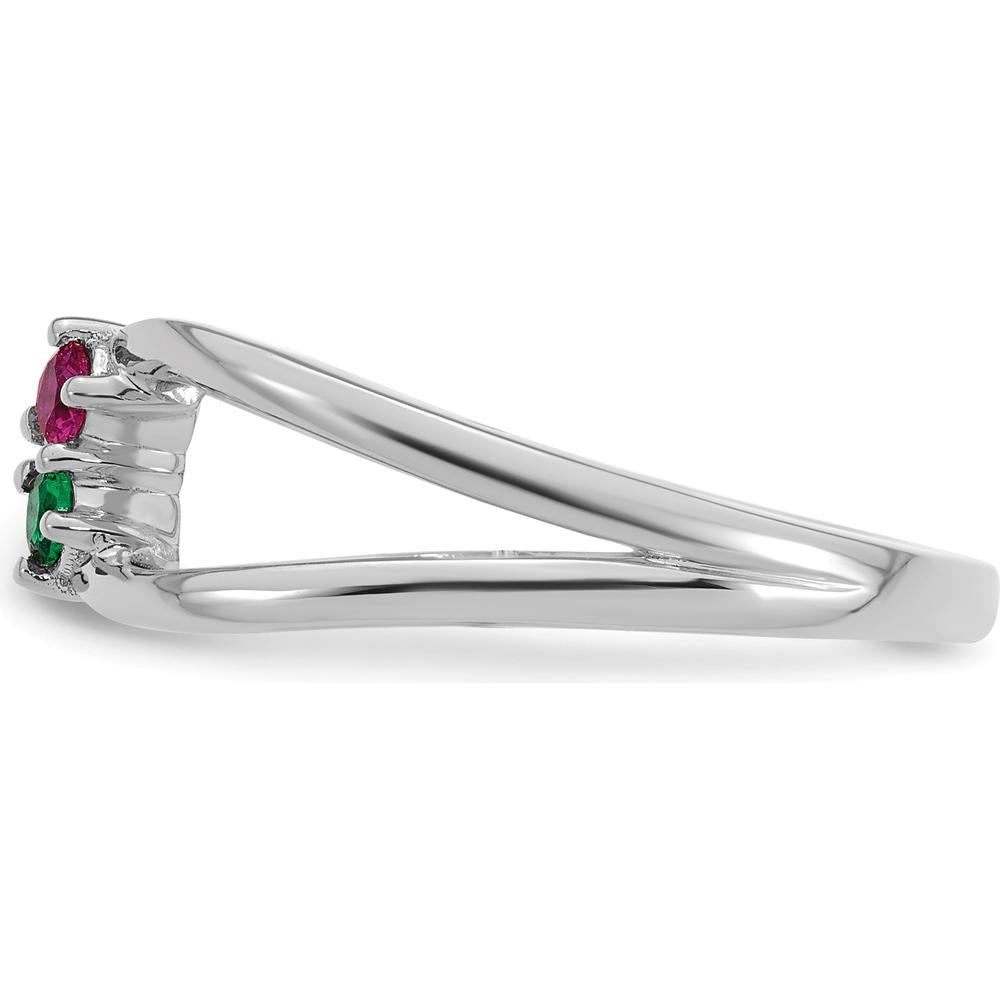14K White Gold Birthstone Mother's Wrap Ring with Ruby and Emerald - Customizable Birthstones by Oro Pregiato