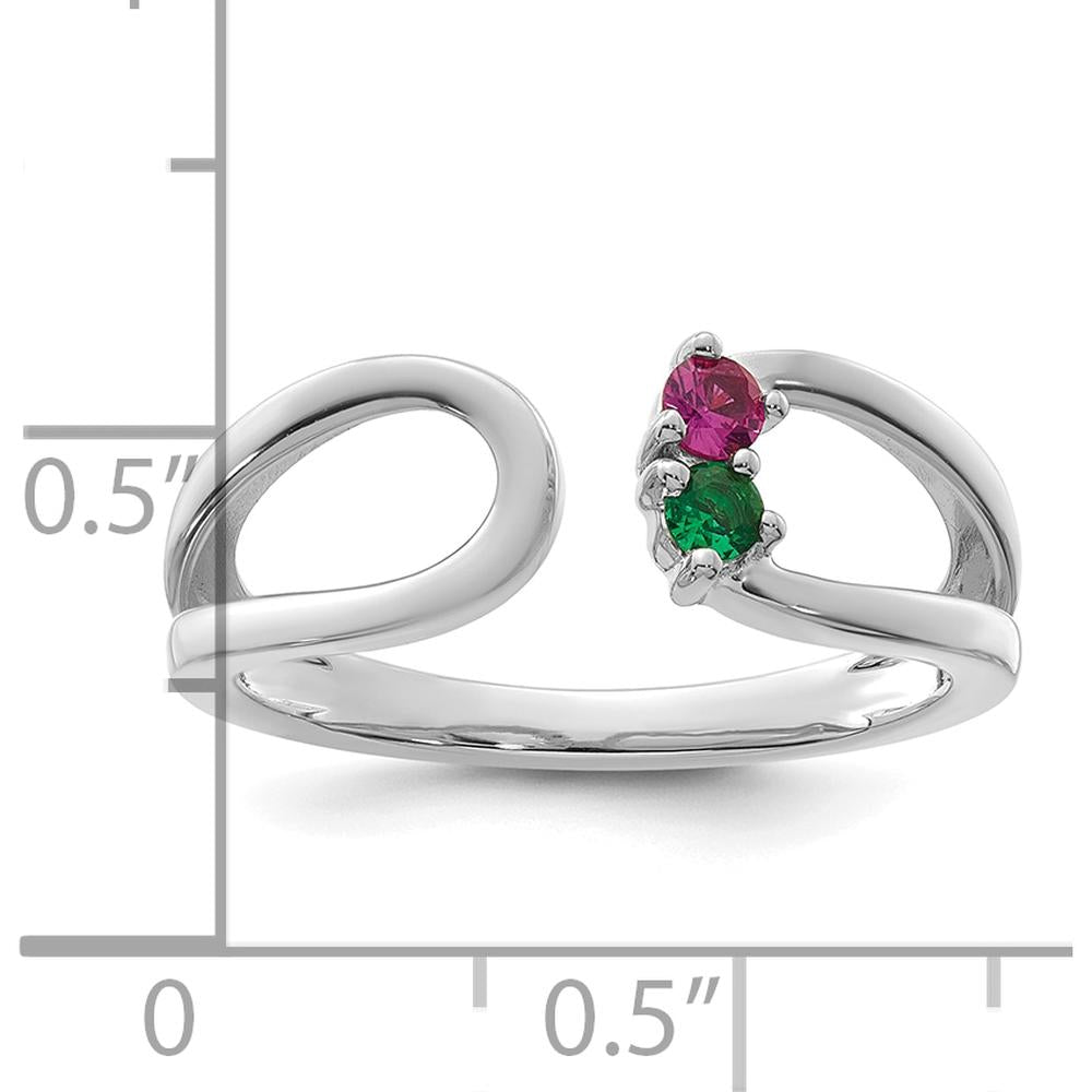 14K White Gold Birthstone Mother's Wrap Ring with Ruby and Emerald - Customizable Birthstones by Oro Pregiato
