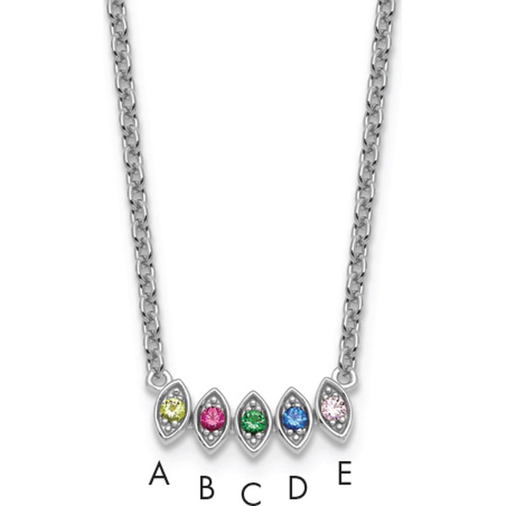 14K White Gold Birthstone Necklace Pendant with 5 Custom Stones by Oro Pregiato