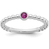 14K White Gold Birthstone Ring with Bezel Set Ruby - 1.5mm Band with Milgrain Detail by Oro Pregiato