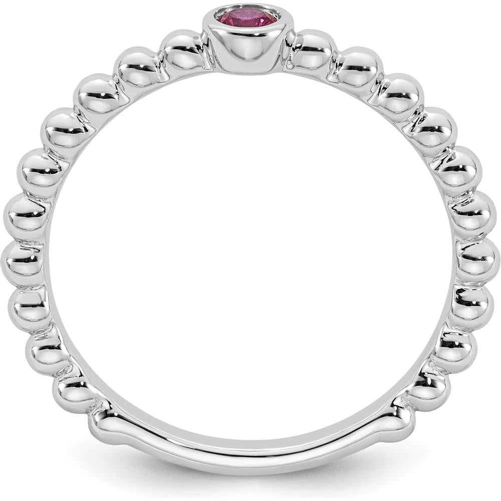 14K White Gold Birthstone Ring with Bezel Set Ruby - 1.5mm Band with Milgrain Detail by Oro Pregiato