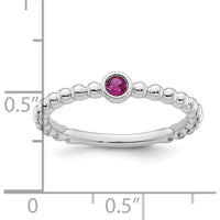 14K White Gold Birthstone Ring with Bezel Set Ruby - 1.5mm Band with Milgrain Detail by Oro Pregiato