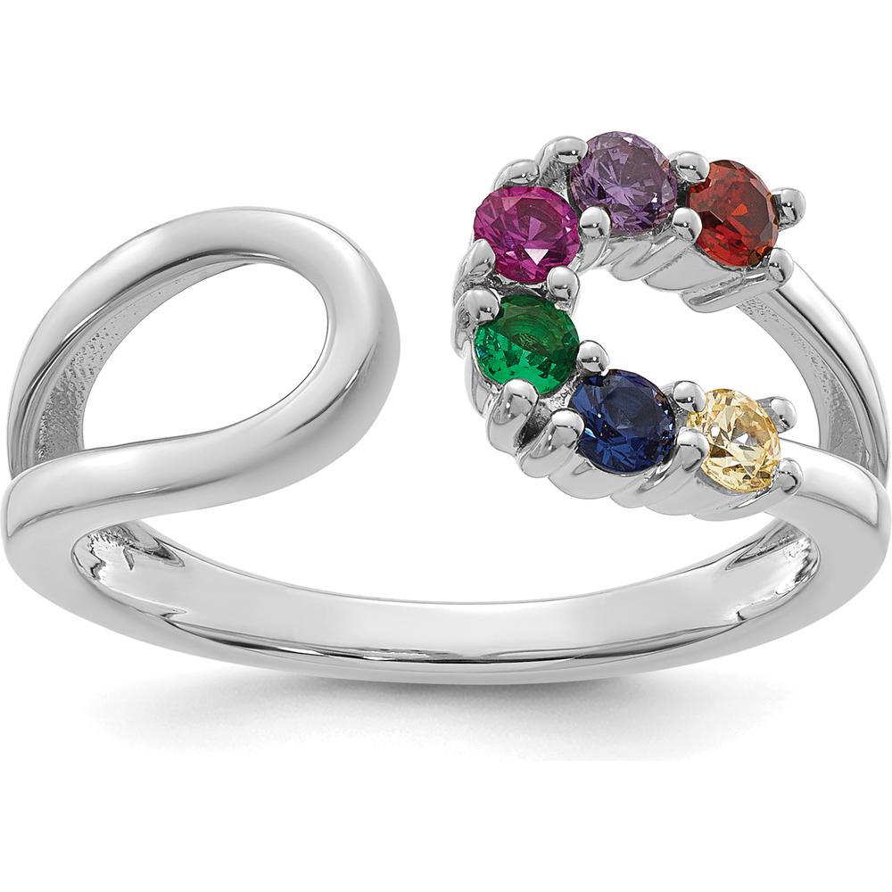 14K White Gold Birthstone Wrap Mother's Ring - Customizable with 6 Stones by Oro Pregiato