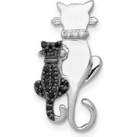 14K White Gold Black and White Diamond Cat Pendant Slide - 0.018 Carat Total Diamond Weight by Monteluci Fine Jewelry