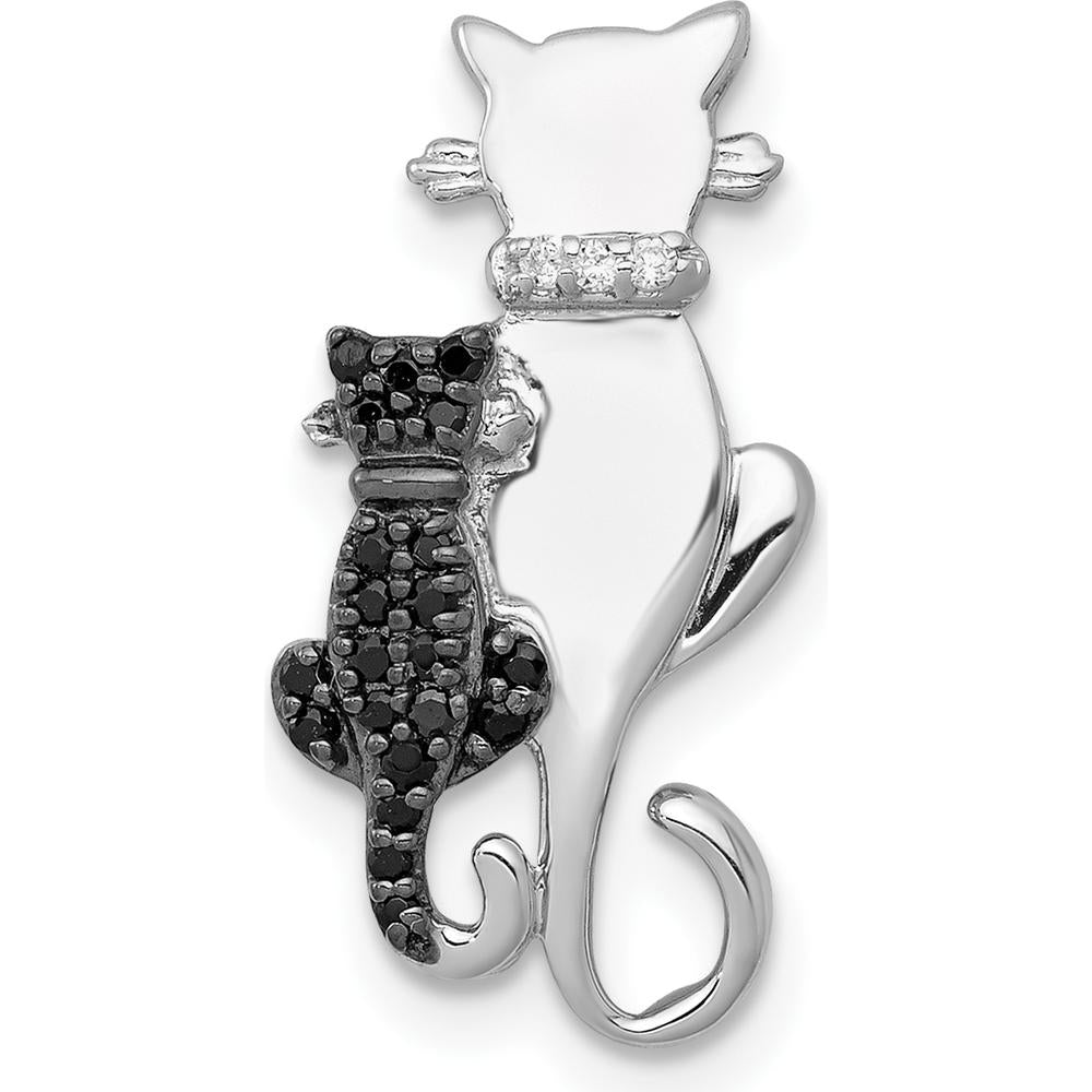 14K White Gold Black and White Diamond Cat Pendant Slide - 0.018 Carat Total Diamond Weight by Monteluci Fine Jewelry
