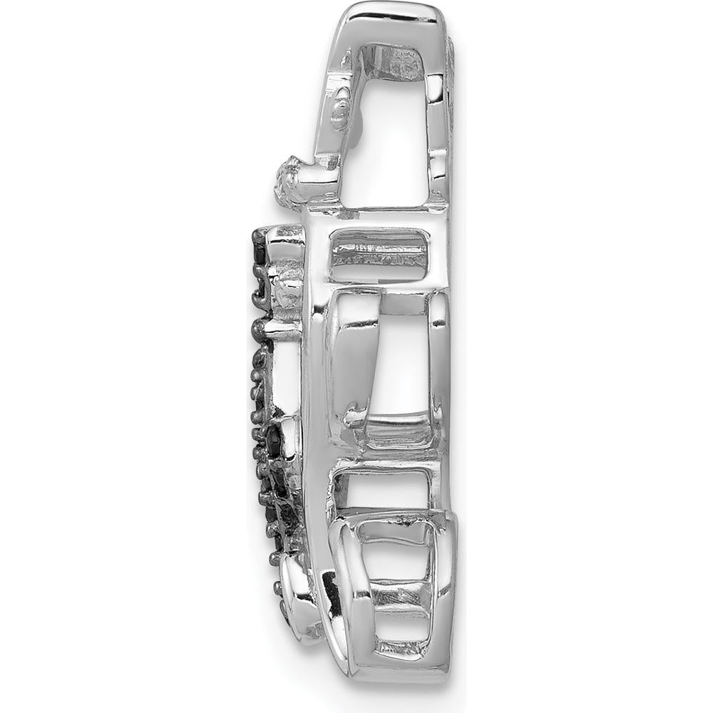 14K White Gold Black and White Diamond Cat Pendant Slide - 0.018 Carat Total Diamond Weight by Monteluci Fine Jewelry