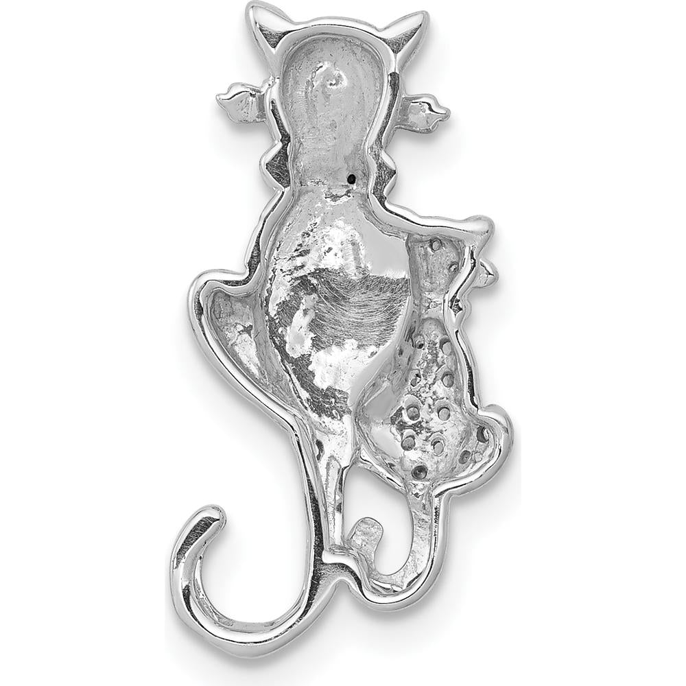 14K White Gold Black and White Diamond Cat Pendant Slide - 0.018 Carat Total Diamond Weight by Monteluci Fine Jewelry