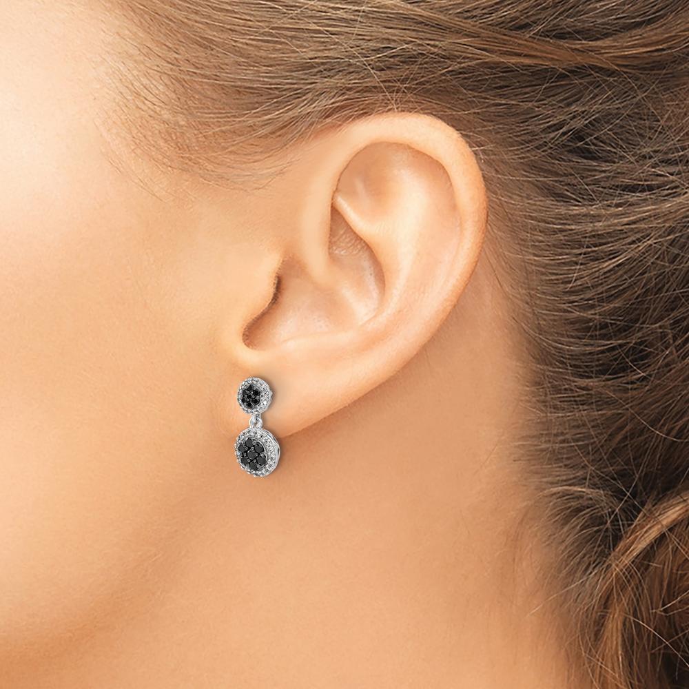 14K White Gold Black and White Diamond Cluster Dangle Earrings - 0.21 Carat Total Diamond Weight by Monteluci Fine Jewelry