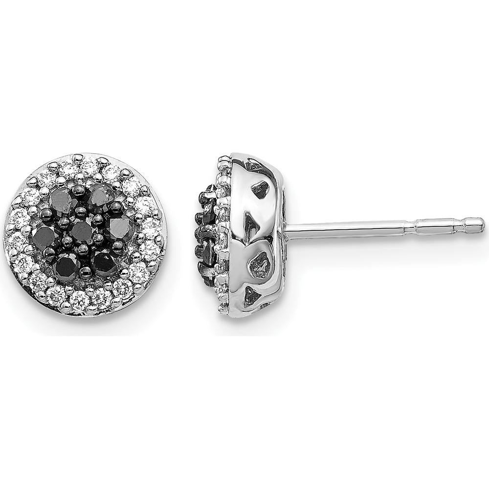 14K White Gold Black and White Diamond Cluster Post Earrings - 0.0270 Carat Total Diamond Weight by Monteluci Fine Jewelry