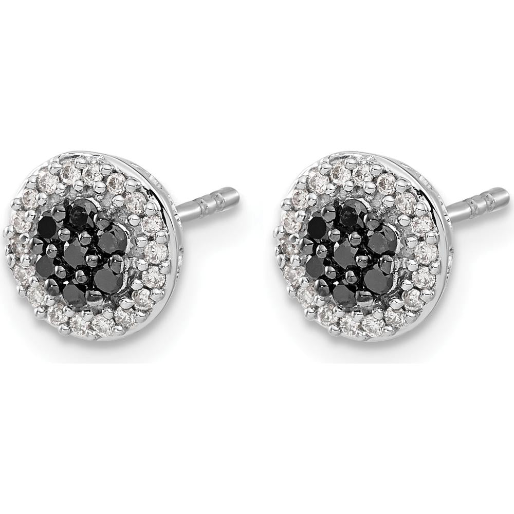 14K White Gold Black and White Diamond Cluster Post Earrings - 0.0270 Carat Total Diamond Weight by Monteluci Fine Jewelry