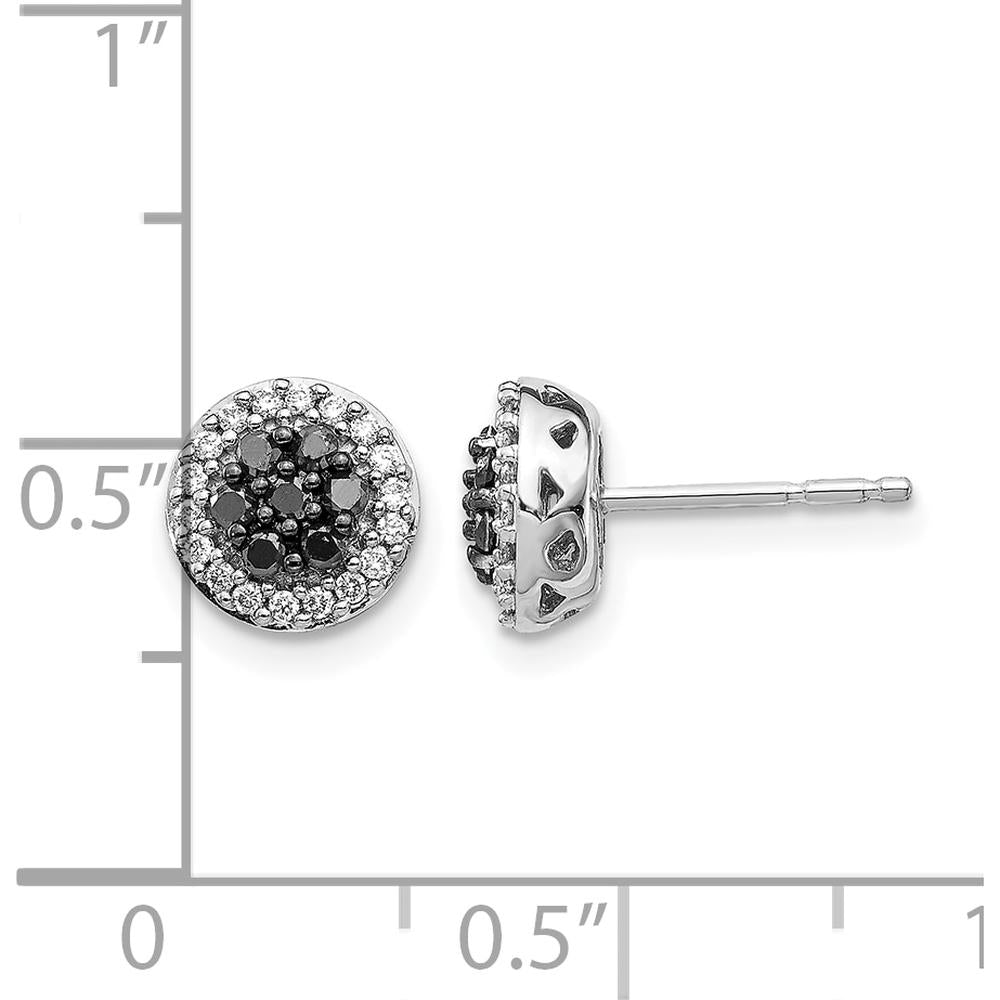 14K White Gold Black and White Diamond Cluster Post Earrings - 0.0270 Carat Total Diamond Weight by Monteluci Fine Jewelry