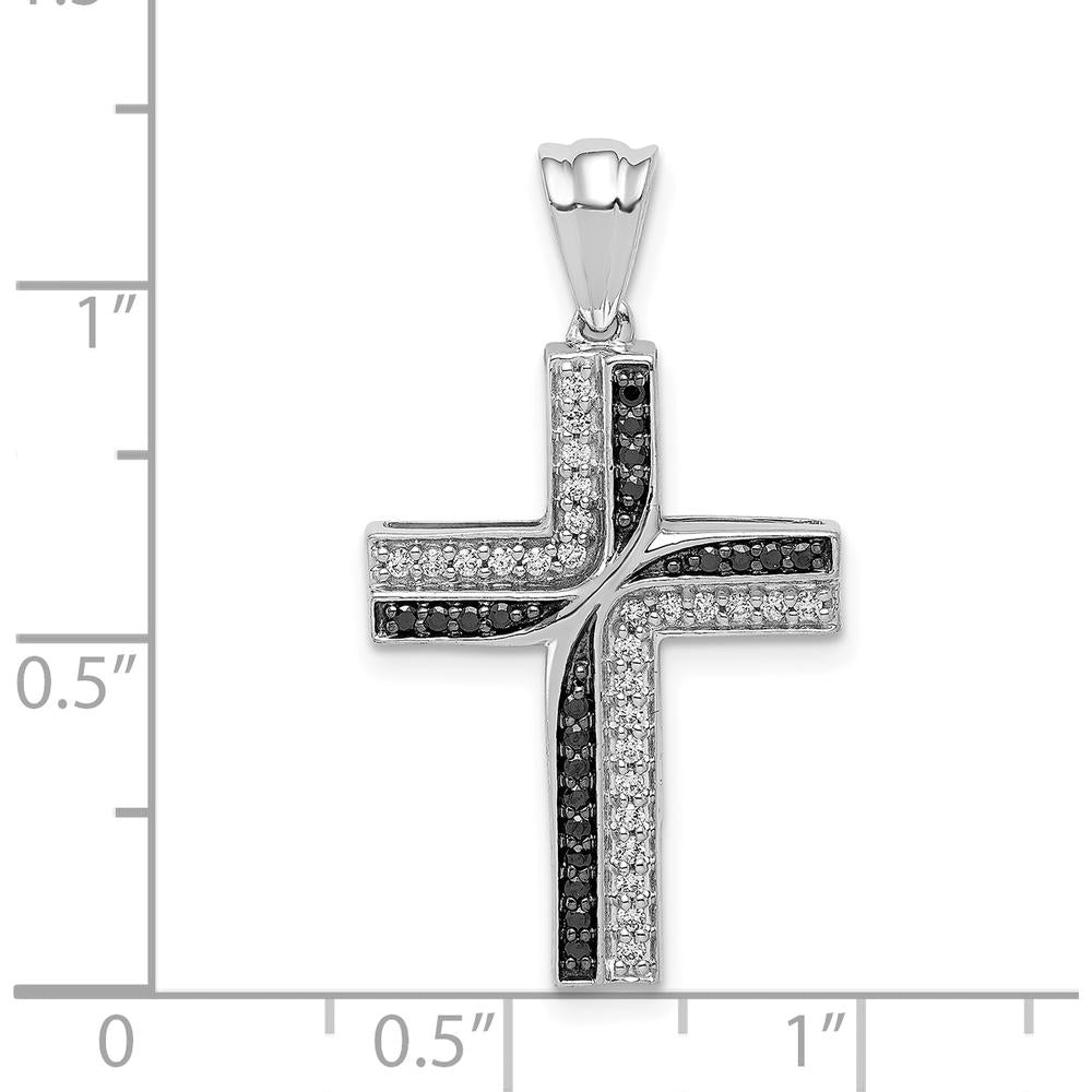 14K White Gold Black and White Diamond Cross Pendant with 1/5 Carat Total Diamond Weight by Monteluci Fine Jewelry
