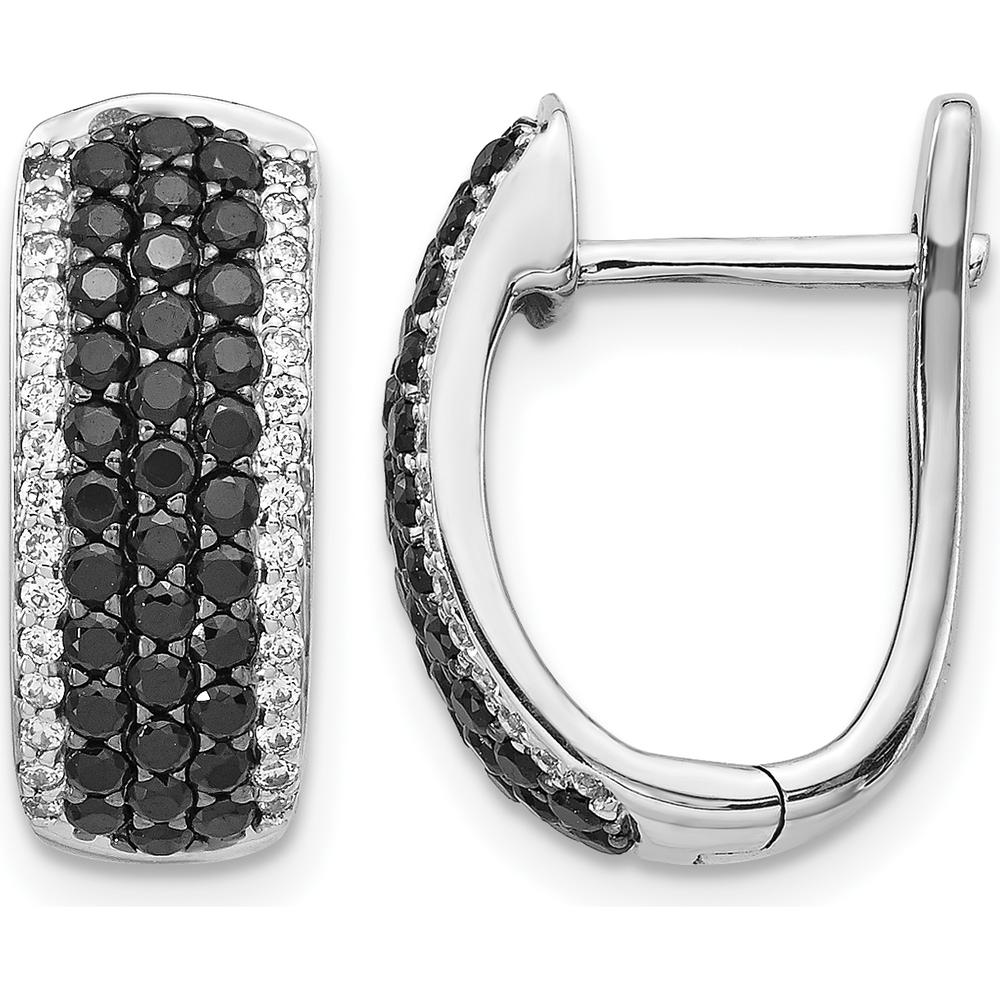 14K White Gold Black and White Diamond Hinged Hoop Earrings - 0.032 Carat Total Diamond Weight by Monteluci Fine Jewelry