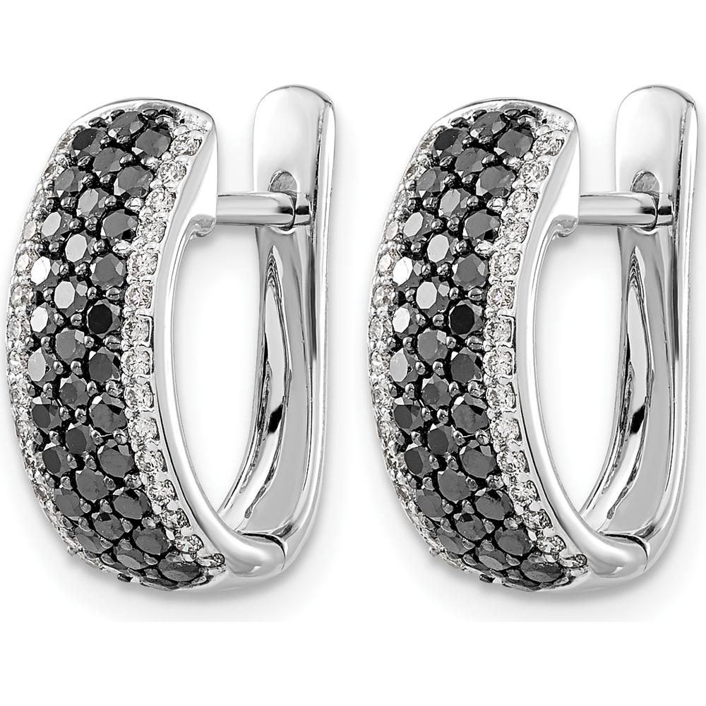 14K White Gold Black and White Diamond Hinged Hoop Earrings - 0.032 Carat Total Diamond Weight by Monteluci Fine Jewelry