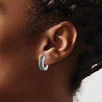 14K White Gold Black and White Diamond Hinged Hoop Earrings - 0.032 Carat Total Diamond Weight by Monteluci Fine Jewelry