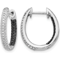 14K White Gold Black and White Diamond In/Out Hoop Earrings - 0.014 Carat Total Diamond Weight by Monteluci Fine Jewelry