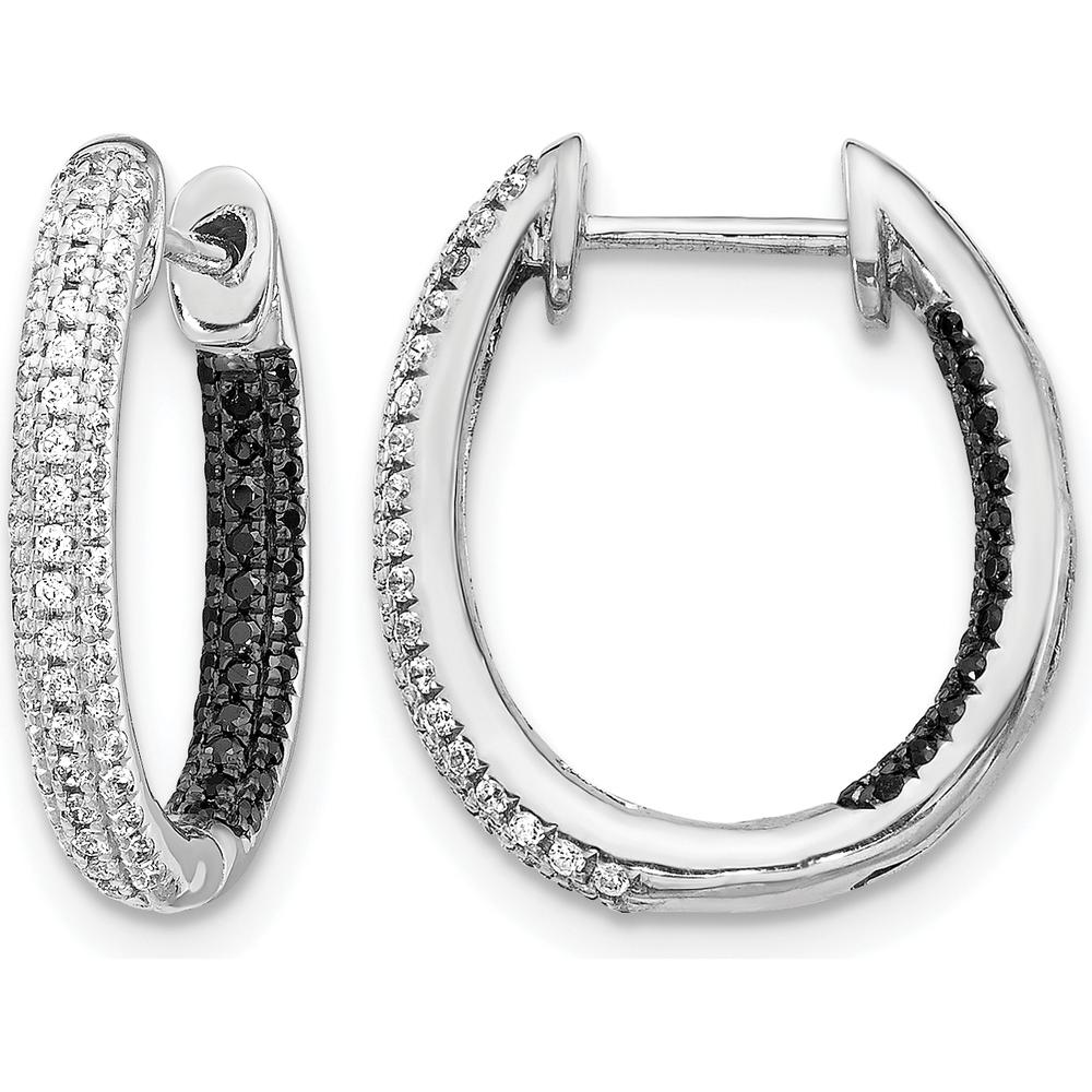 14K White Gold Black and White Diamond In/Out Hoop Earrings - 0.014 Carat Total Diamond Weight by Monteluci Fine Jewelry