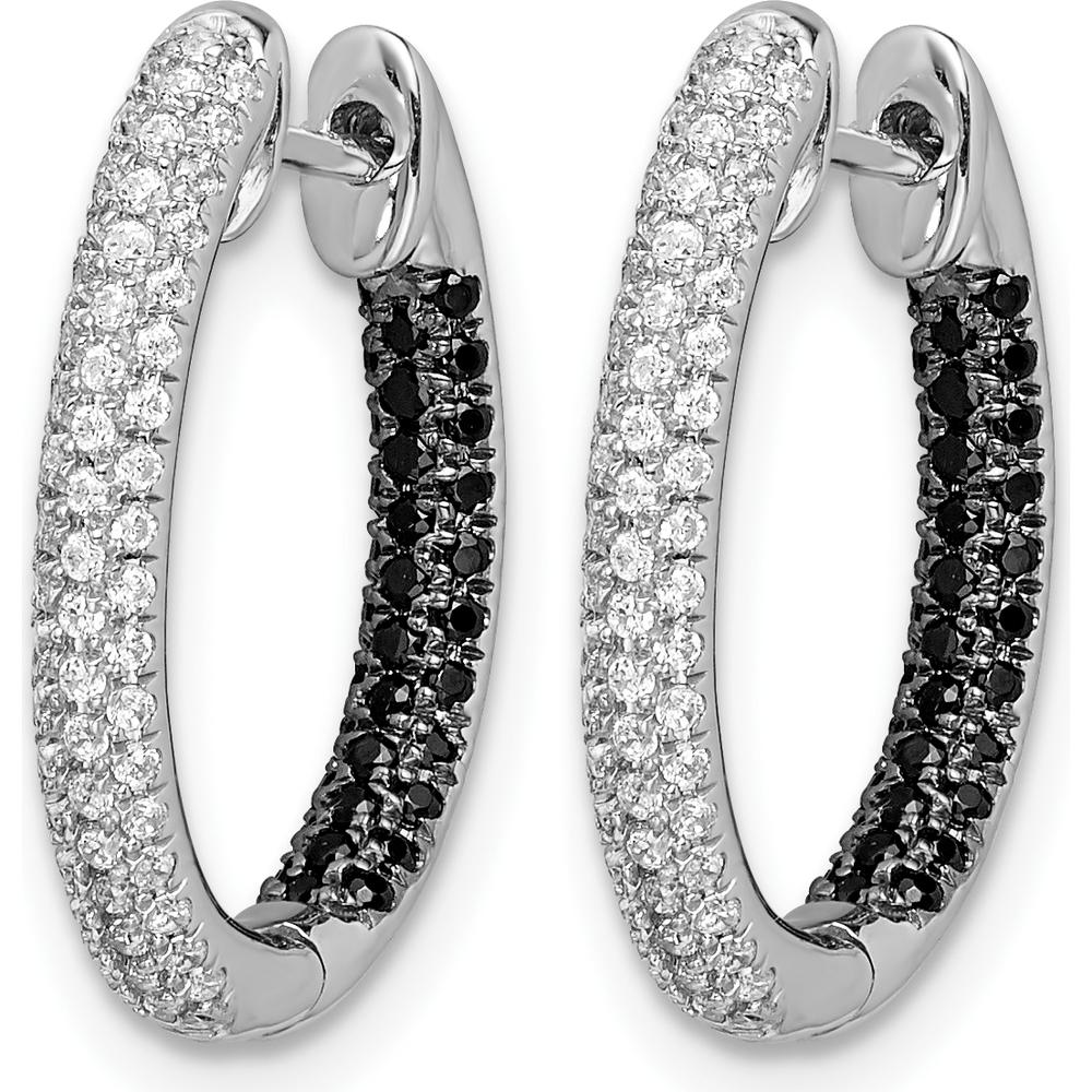 14K White Gold Black and White Diamond In/Out Hoop Earrings - 0.014 Carat Total Diamond Weight by Monteluci Fine Jewelry