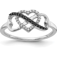 14K White Gold Black and White Diamond Infinity Heart Ring - 0.033 Carat Total Diamond Weight by 0