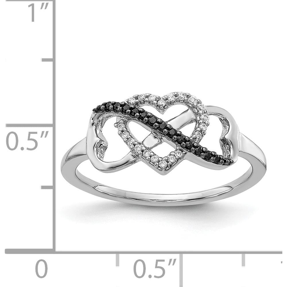 14K White Gold Black and White Diamond Infinity Heart Ring - 0.033 Carat Total Diamond Weight by 0