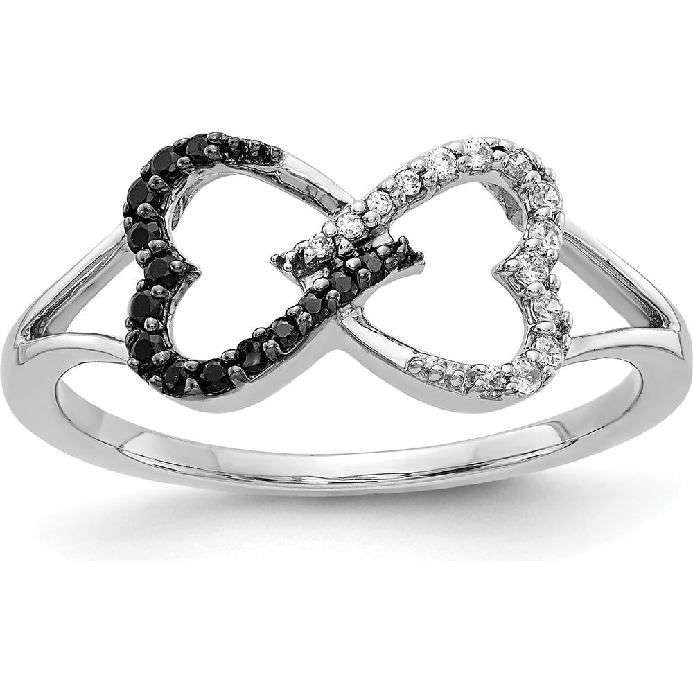 14K White Gold Black and White Diamond Infinity Heart Ring with Pave Setting - 0.035 Carat Total Diamond Weight by 0