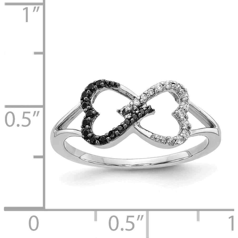 14K White Gold Black and White Diamond Infinity Heart Ring with Pave Setting - 0.035 Carat Total Diamond Weight by 0
