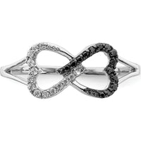 14K White Gold Black and White Diamond Infinity Heart Ring with Pave Setting - 0.035 Carat Total Diamond Weight by 0