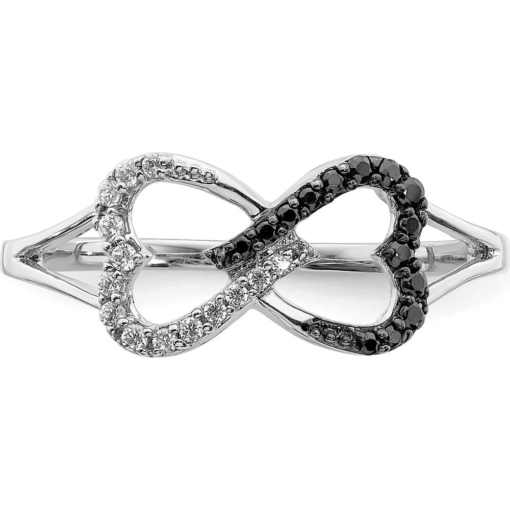 14K White Gold Black and White Diamond Infinity Heart Ring with Pave Setting - 0.035 Carat Total Diamond Weight by 0