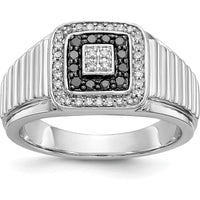 14K White Gold Black and White Diamond Men's Ring with Round Diamonds - 0.02 Carat Total Diamond Weight by 0