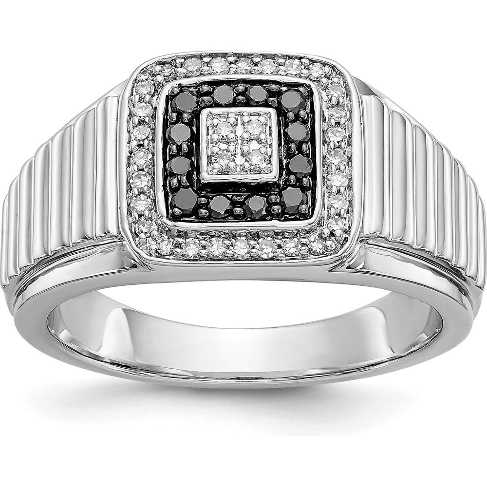 14K White Gold Black and White Diamond Men's Ring with Round Diamonds - 0.02 Carat Total Diamond Weight by 0