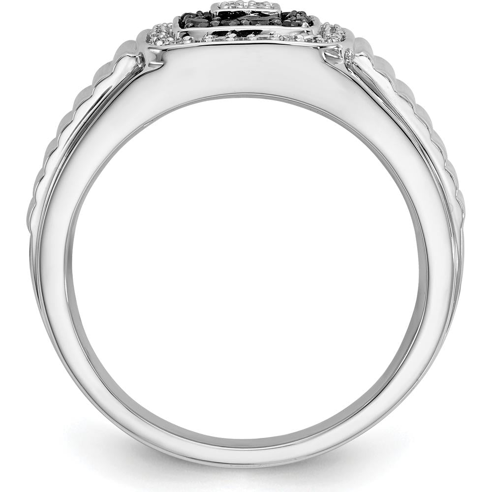 14K White Gold Black and White Diamond Men's Ring with Round Diamonds - 0.02 Carat Total Diamond Weight by 0