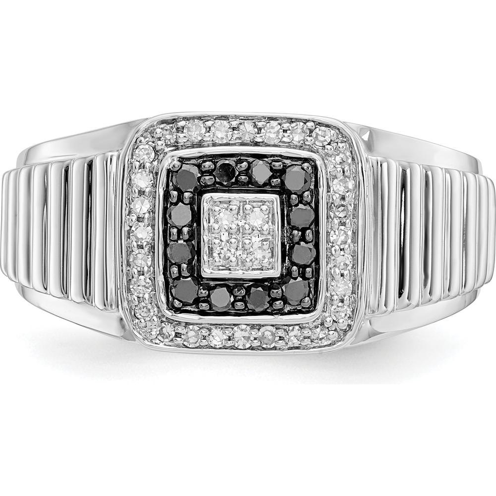 14K White Gold Black and White Diamond Men's Ring with Round Diamonds - 0.02 Carat Total Diamond Weight by 0