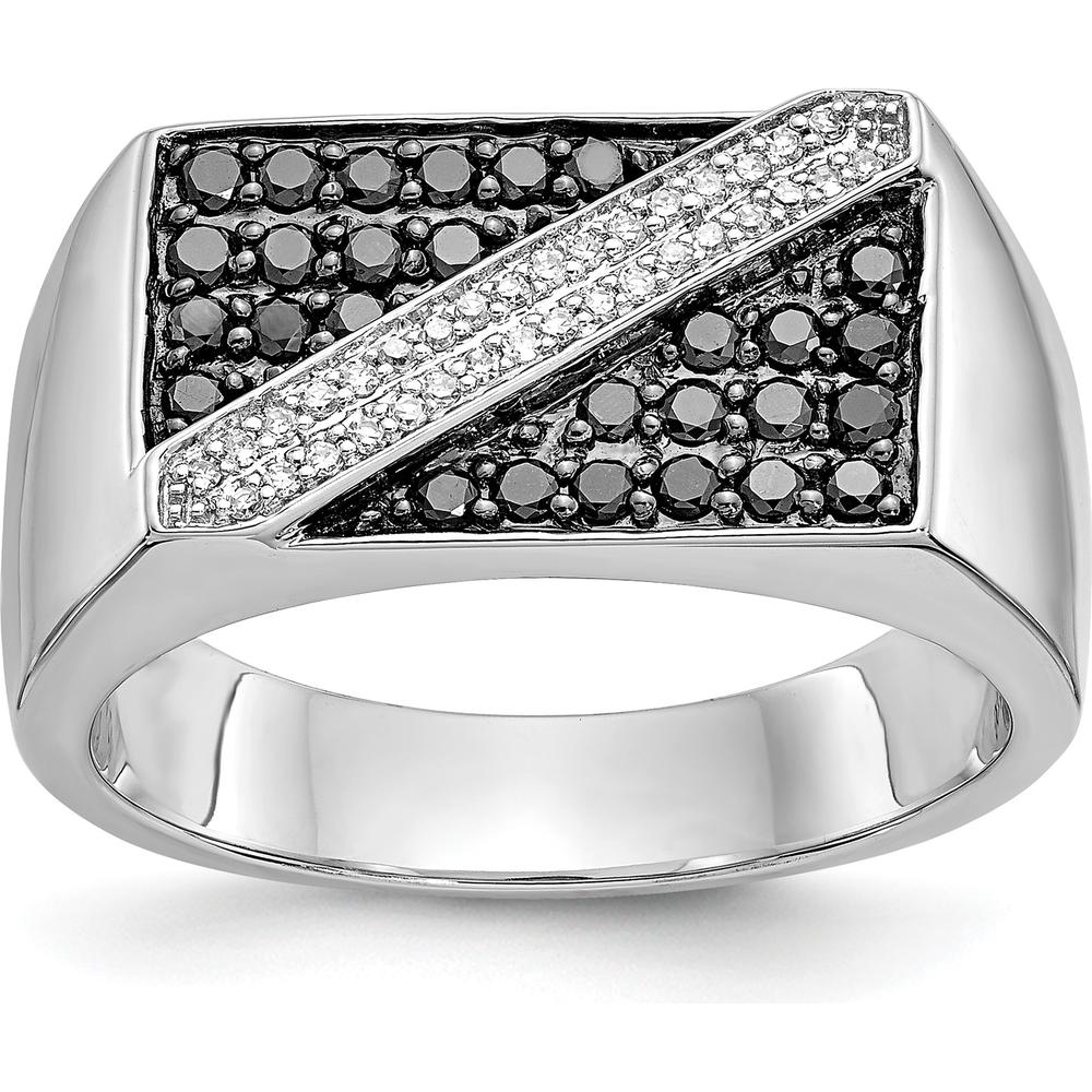 14K White Gold Black and White Diamond Men's Ring with Round Diamonds - 0.53 Carat Total Diamond Weight by 0