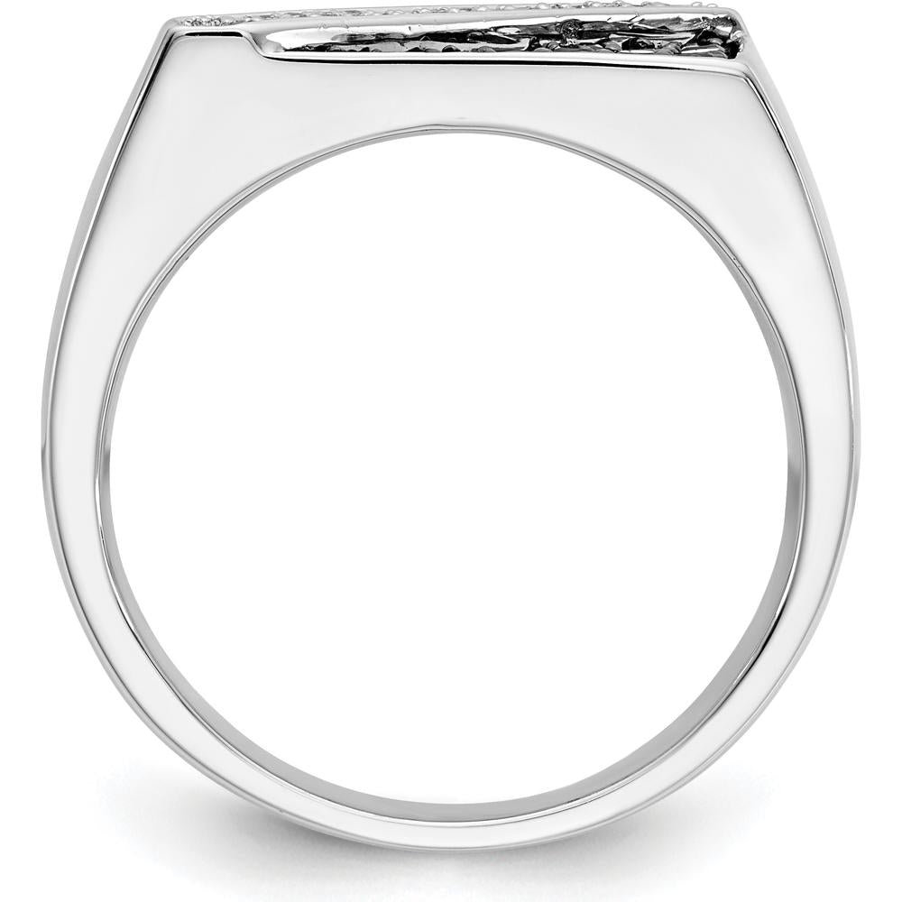 14K White Gold Black and White Diamond Men's Ring with Round Diamonds - 0.53 Carat Total Diamond Weight by 0